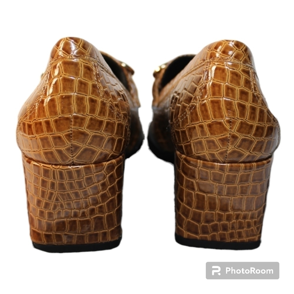 Asos Design Stirrup Heeled Loafer Embossed Croc - Picture 3 of 9